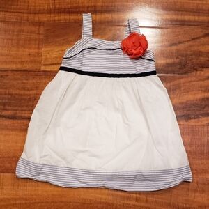 Janie and Jack EUC 12-18 months ivory/blue nautical dress w/ pink floral corsage